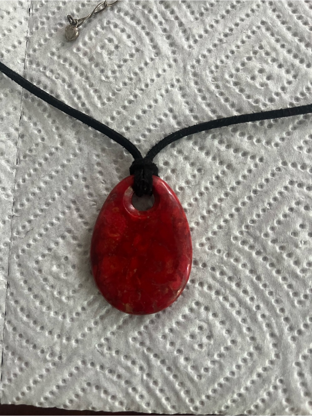 Jay King Red Teardrop Stone Pendant on Black Cord